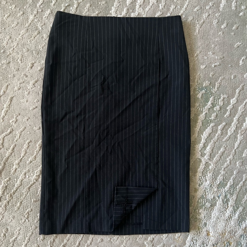 579 Black Pinstripe Pencil Skirt
